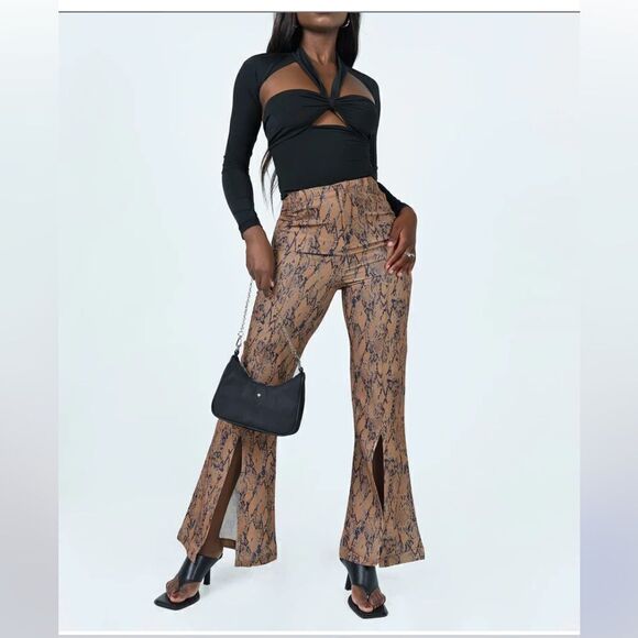 Princess Polly Devotion Snake Print Flare Pants Size 4 - Picture 1 of 14